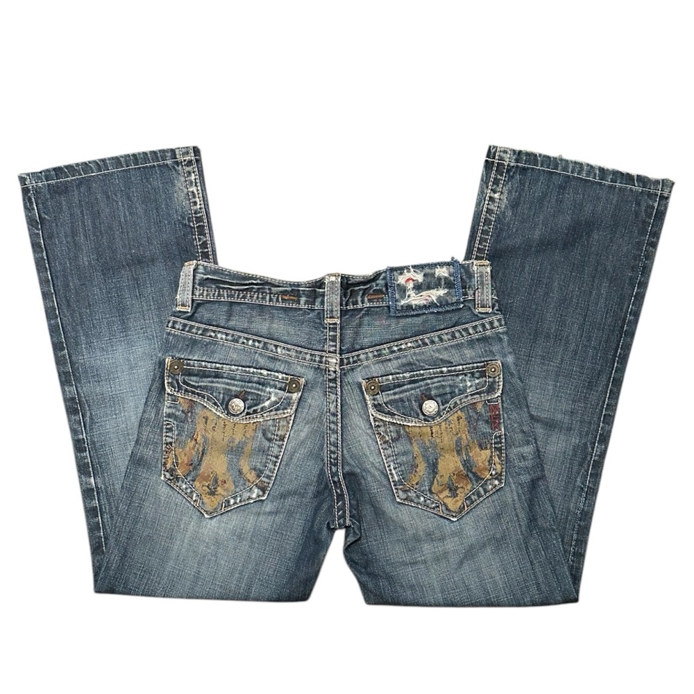 MEK Y2K Painted Contrast Stitch Boot Cut Jeans